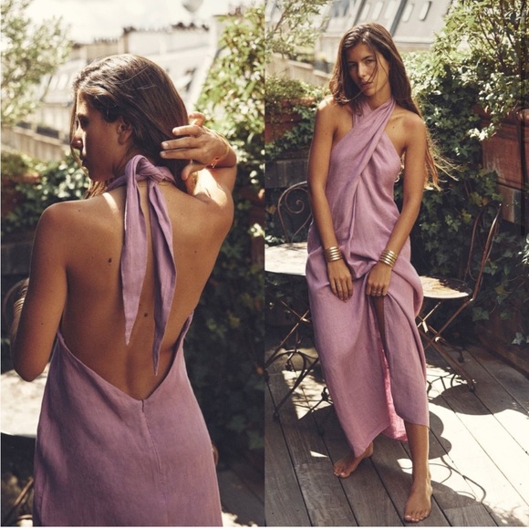 LINEN HALTER DRESS - Picture 2 of 8